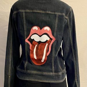 Hand painted blue jean jacket. Rolling Stone